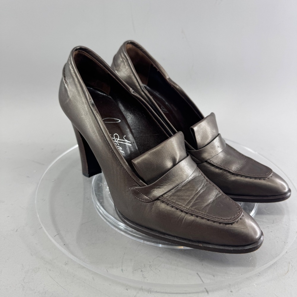 Joan Helpern Signature Womens Leather Loafer Pumps Metallic Bronze Heel 8 B